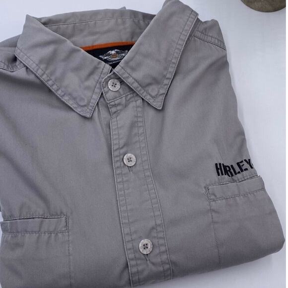 HARLEY-DAVIDSON Men's Mechanic Short Sleeve Button Down Gray Collared Shirt XL - Picture 1 of 15